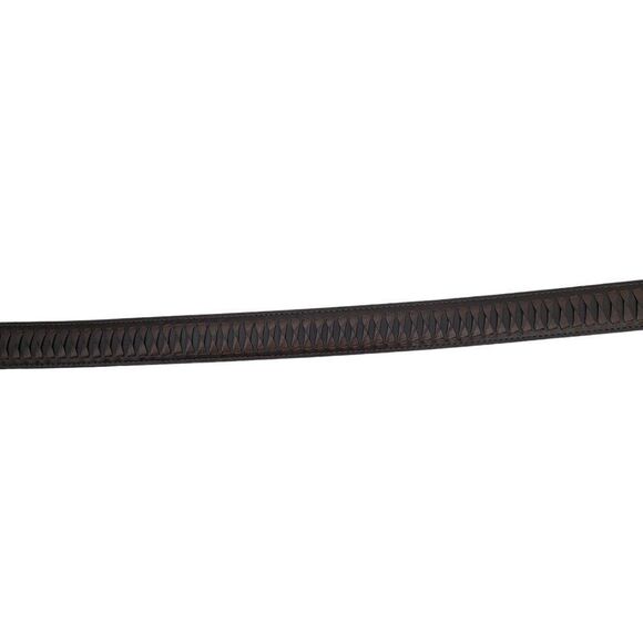 Mens Leather Belt 36 Brown Woven Detail Gold Metal Rectangular Buckle Western - Picture 11 of 11